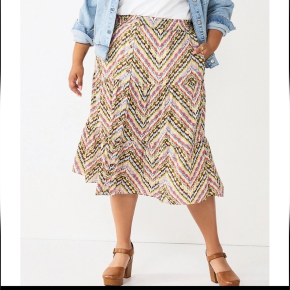 Sonoma Multicolor Chevron Pattern Midi Skirt Tiered  Womens XL - Picture 1 of 12
